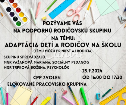 Pozvánka na podpornú rodičovskú skupinu